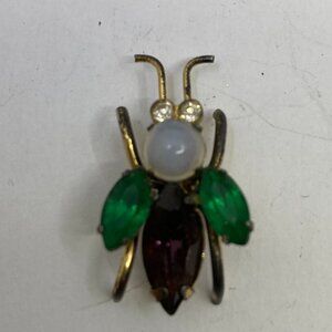 Vtg 1940s CORO STERLING   glass bug fly insect brooch